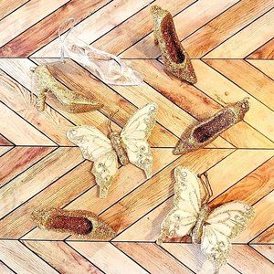 Lot of 7 Gold White Glitter Butterflies Heel Stiletto Shoe Christmas Ornaments